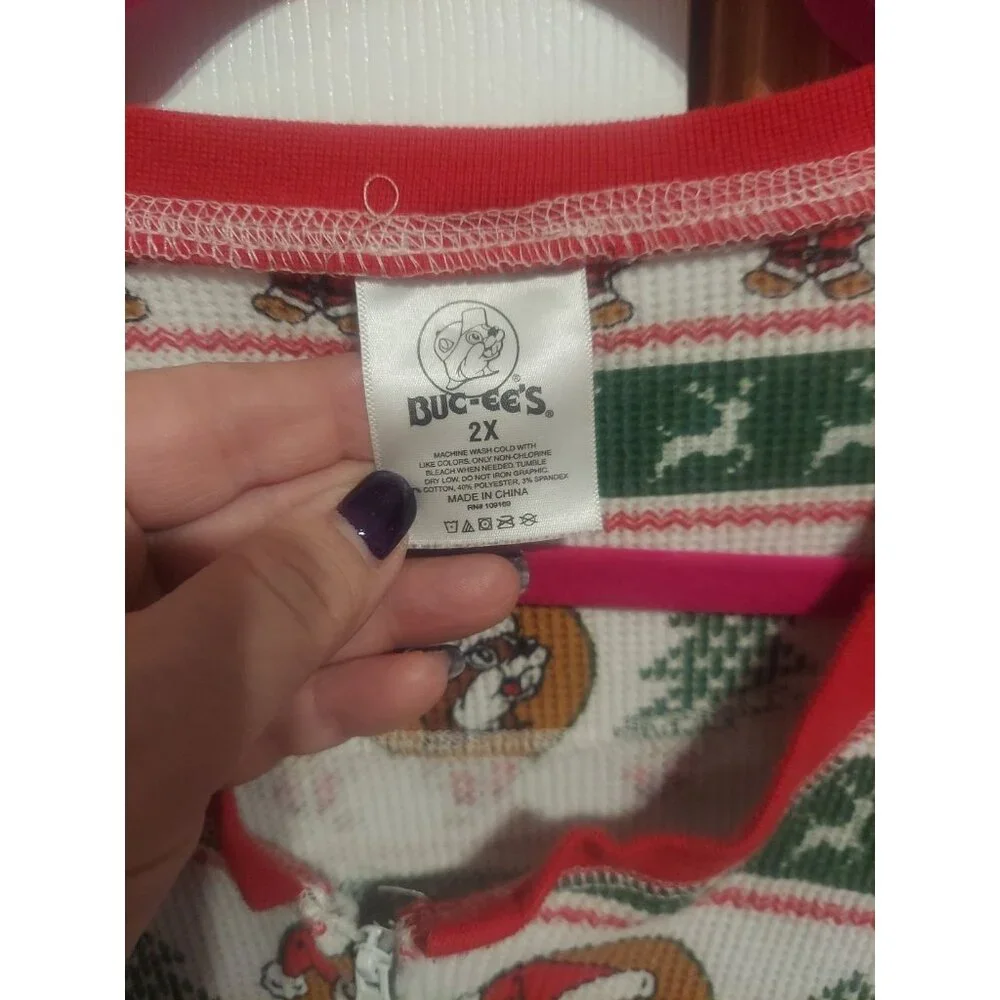 Buc-ees Adult‎ 2X Christmas Pajamas PJ Waffle Knit Zip One Piece Santa Beaver